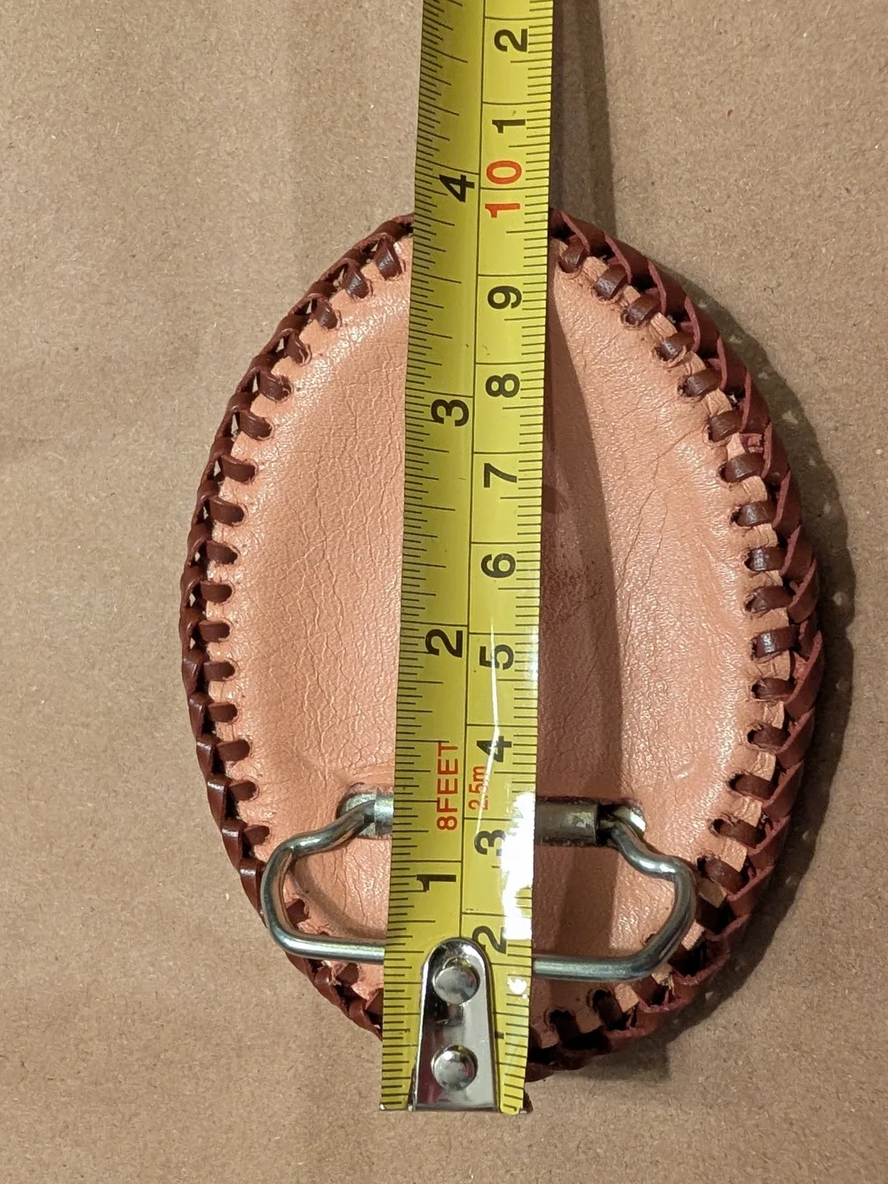 Hand-Tooled Leather Belt Buckle with Horned Animal - Brown